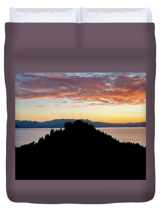 Lake Tahoe Duvet Cover featuring the photograph Zephyr Cove Lake Tahoe Sunset Silhouette by Anthony Giammarino