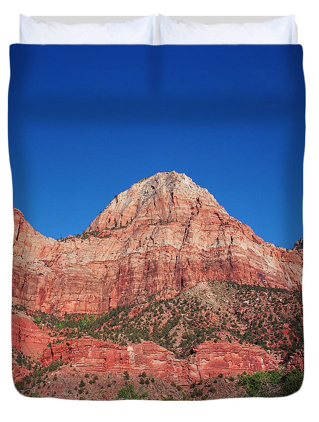 Tranquility Duvet Cover featuring the photograph Zion National Park Canyon Wall by Peter Carlson