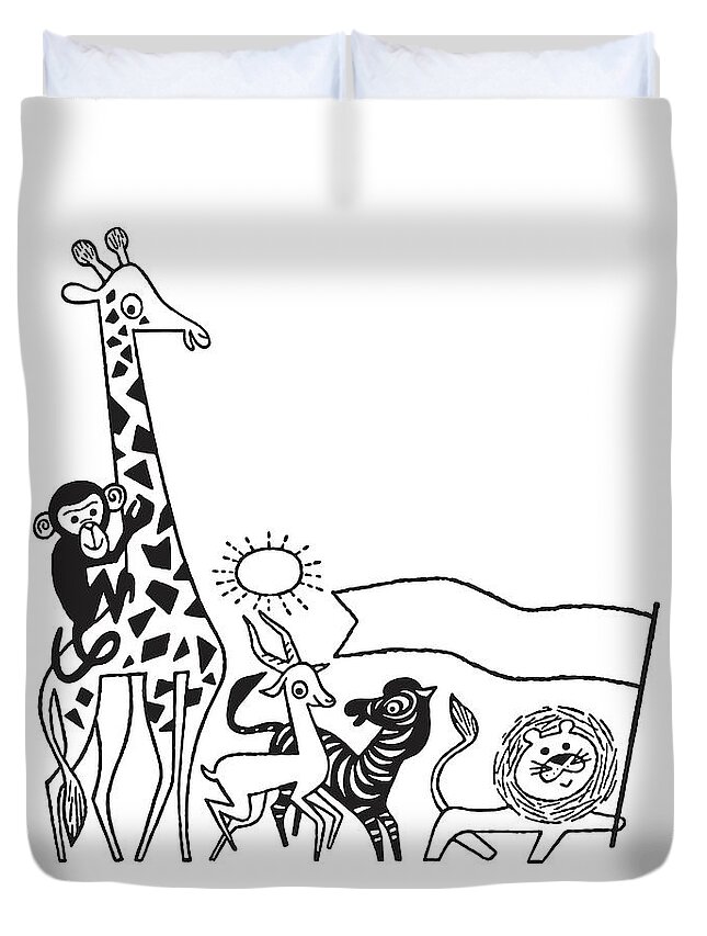 Animal Duvet Cover featuring the drawing Zoo Animals by CSA Images
