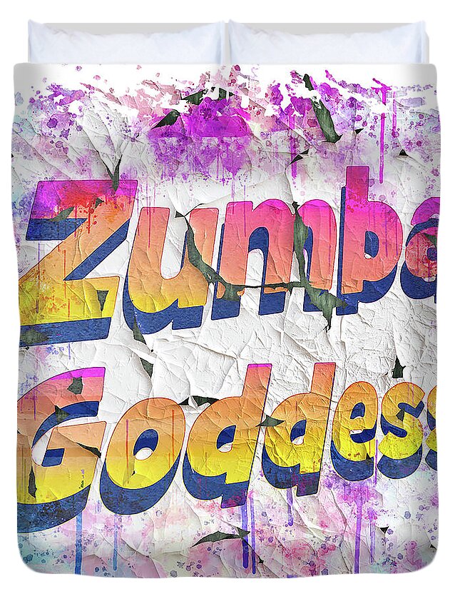 Zumba Duvet Cover featuring the digital art Zumba Goddess by Kathy Kelly