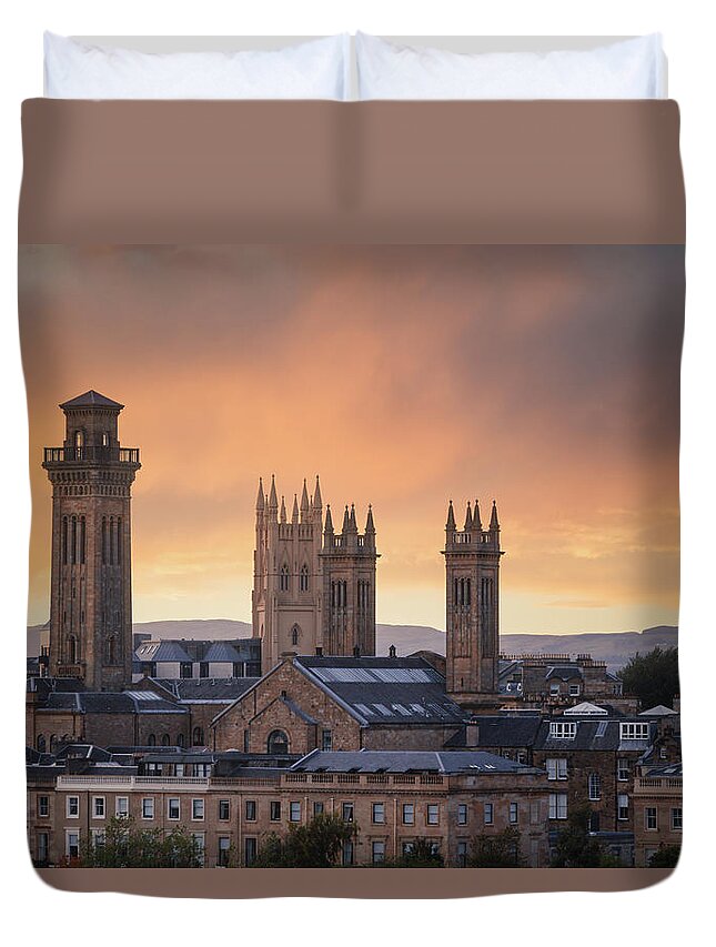 Orange Duvet Cover featuring the photograph A Glasgow City View by Rick Deacon