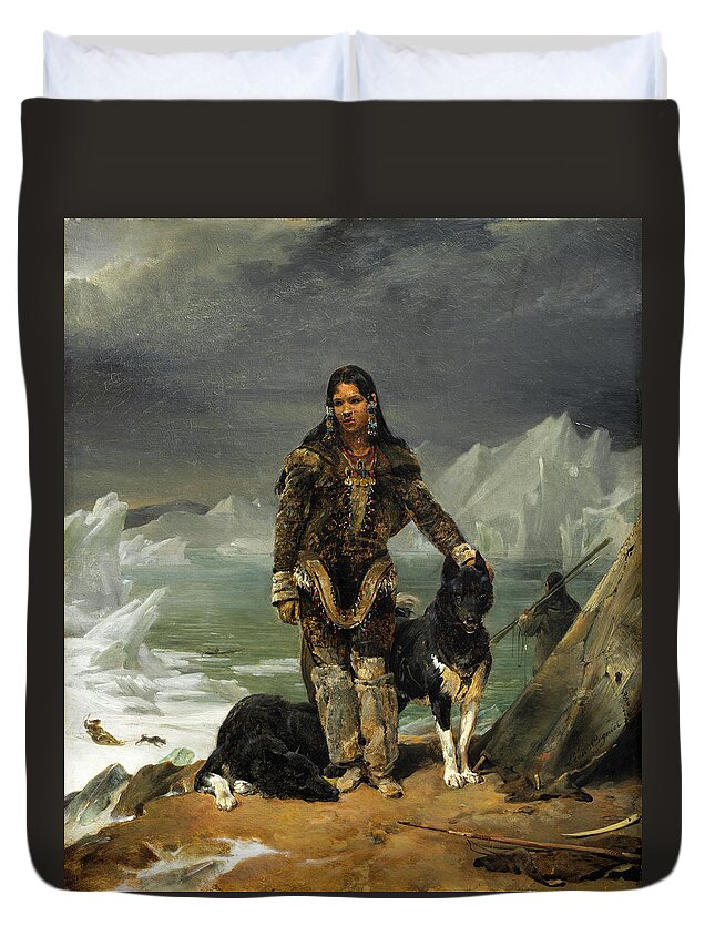 Leon Cogniet Duvet Cover featuring the painting A Woman from the Land of Eskimos #2 by Leon Cogniet