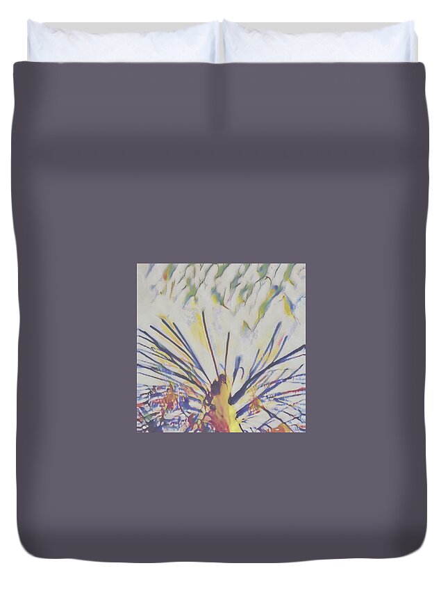 Abstract Cactus Blue Tan Yellow Duvet Cover featuring the digital art Abstract cactus #1 by Kathleen Boyles