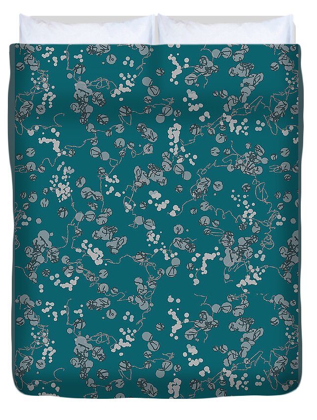 Dots Duvet Cover featuring the digital art Abstract Teal Dots #1 by Sand And Chi