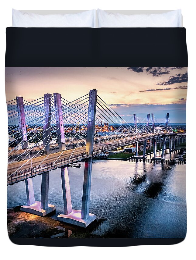 Goethals Duvet Cover featuring the photograph Aerial view of the New Goethals Bridge #1 by Mihai Andritoiu