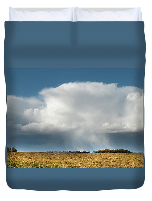Storm Duvet Cover featuring the photograph Alberta prairie storm by Karen Rispin