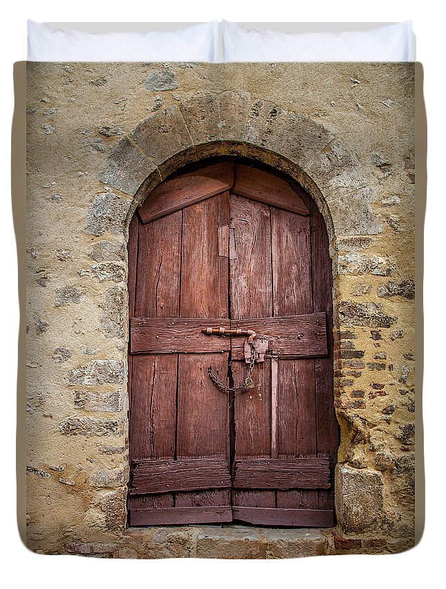 Doors Duvet Cover featuring the photograph An Old Door in Cesi #1 by W Chris Fooshee