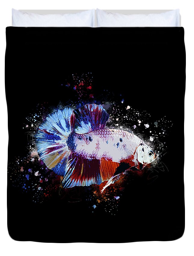 Artistic Duvet Cover featuring the digital art Artistic Candy Multicolor Betta Fish by Sambel Pedes