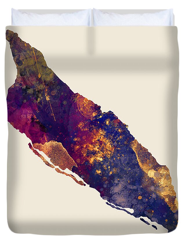 Aruba Duvet Cover featuring the digital art Aruba Watercolor Map #1 by Michael Tompsett