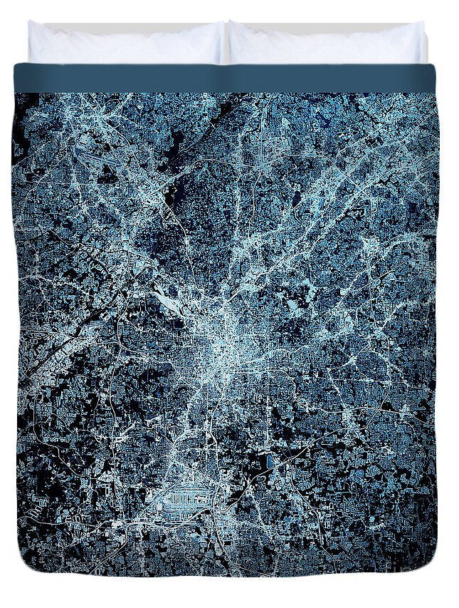 Atlanta Duvet Cover featuring the digital art Atlanta Georgia 3D Render Blue Top View Apr 2019 by Frank Ramspott