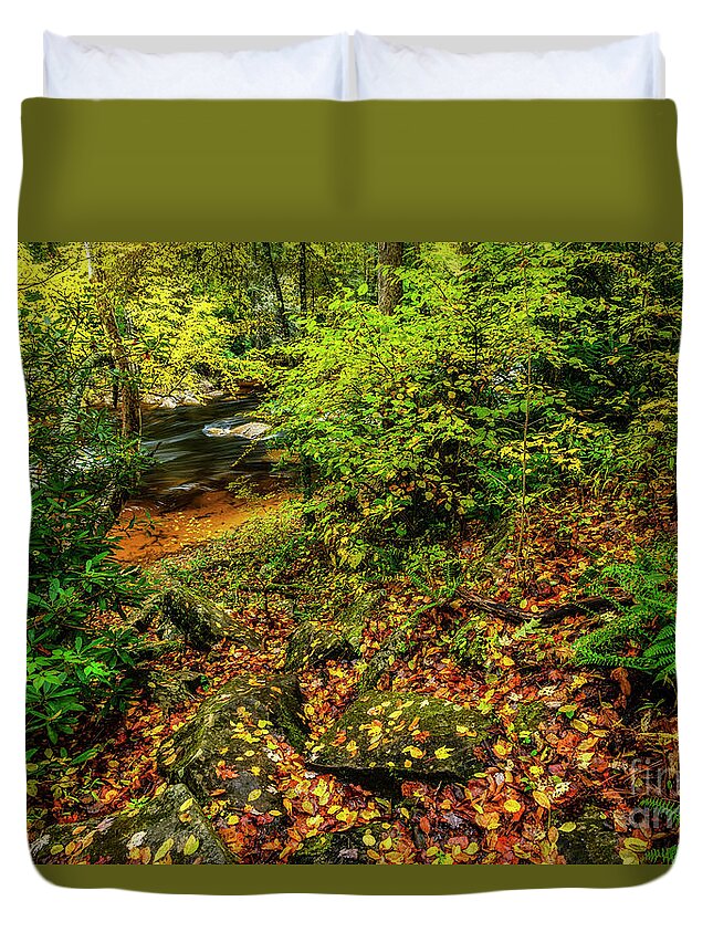 Cranberry River Duvet Cover featuring the photograph Autumn Rain Cranberry River #1 by Thomas R Fletcher