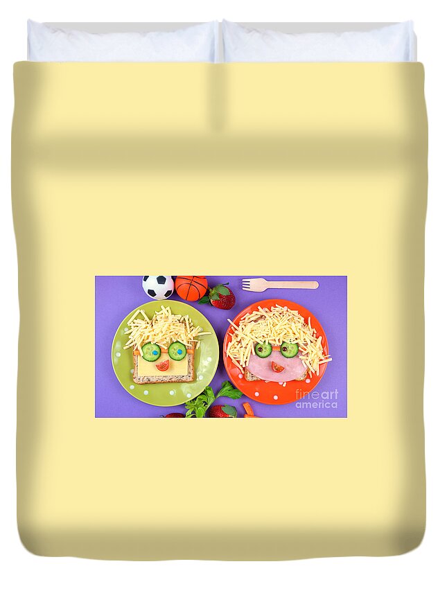 Back To School Duvet Cover featuring the photograph Back to school fun school lunch #1 by Milleflore Images
