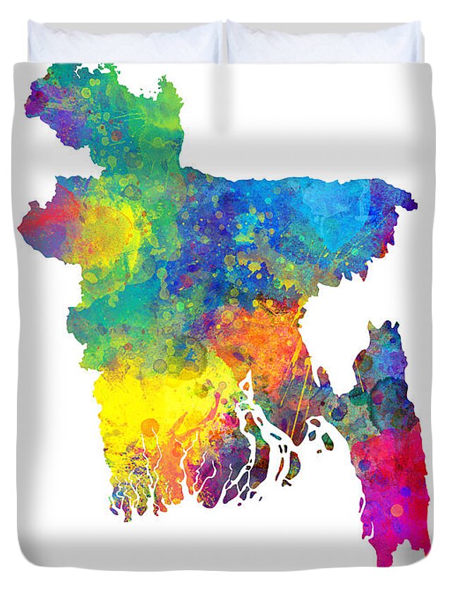 Bangladesh Duvet Cover featuring the digital art Bangladesh Watercolor Map by Michael Tompsett