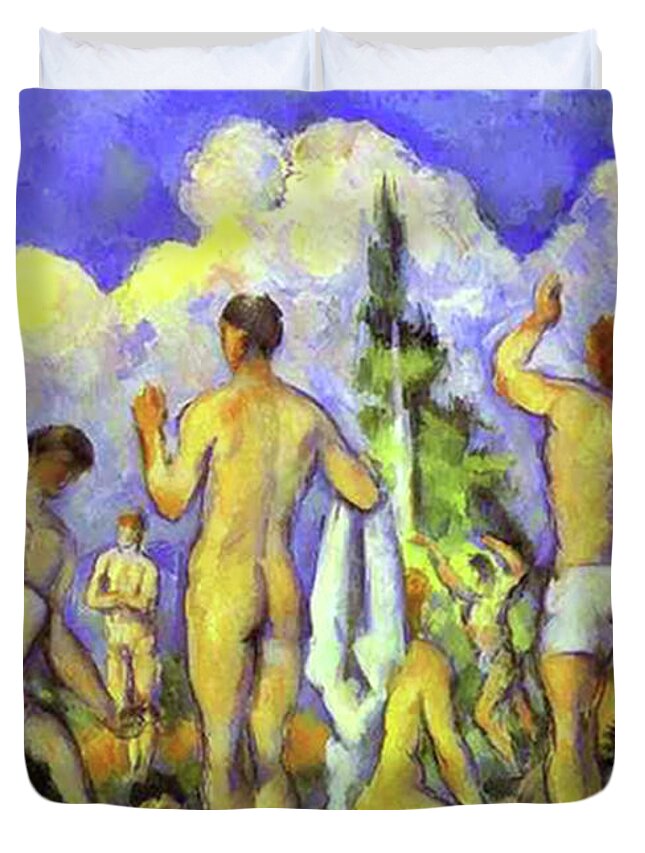 Paul Cezanne Duvet Cover featuring the painting Bathers #1 by Paul Cezanne