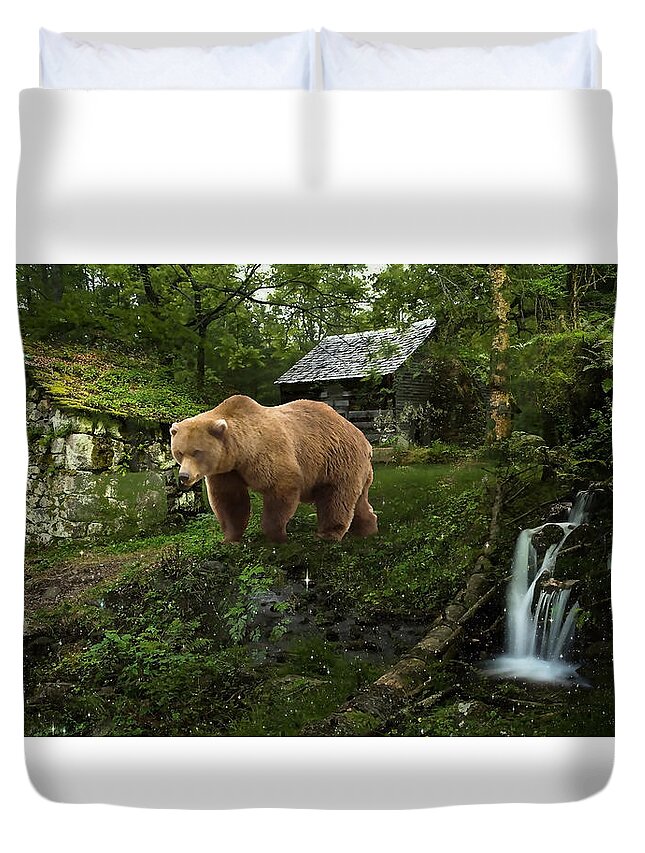 Bear Duvet Cover featuring the mixed media Bear In The Woods #1 by Marvin Blaine