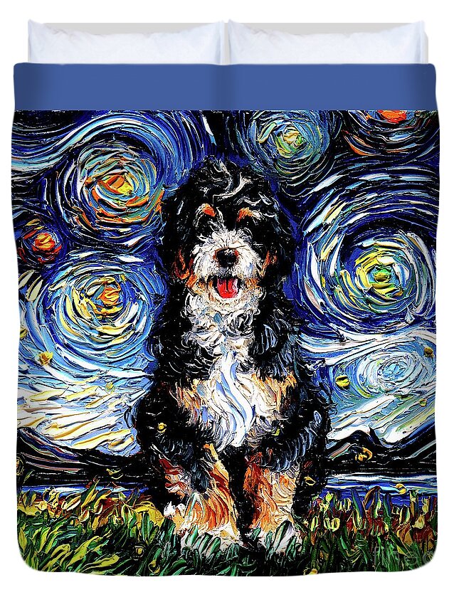 Bernedoodle Duvet Cover featuring the painting Bernedoodle by Aja Trier