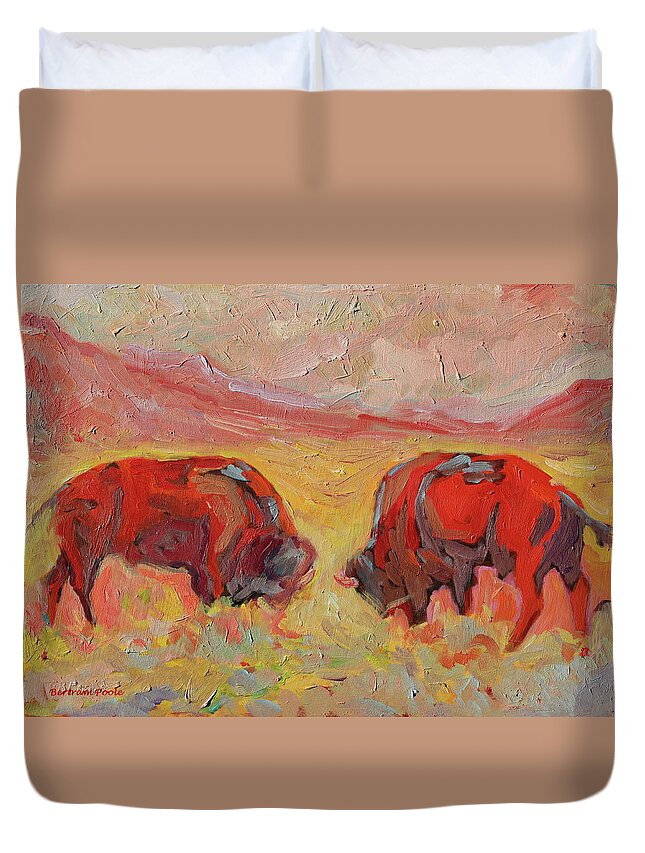 Bison Contest Duvet Cover featuring the painting Bison Contest #1 by Thomas Bertram POOLE