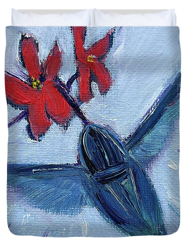 Hummingbird Duvet Cover featuring the painting Blue Hummingbird by Roxy Rich