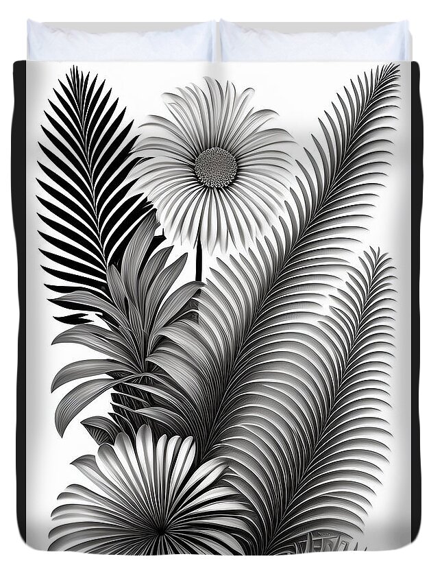 Palm Leaves Duvet Cover featuring the digital art Botanical Palm Leaves by Lori Hutchison