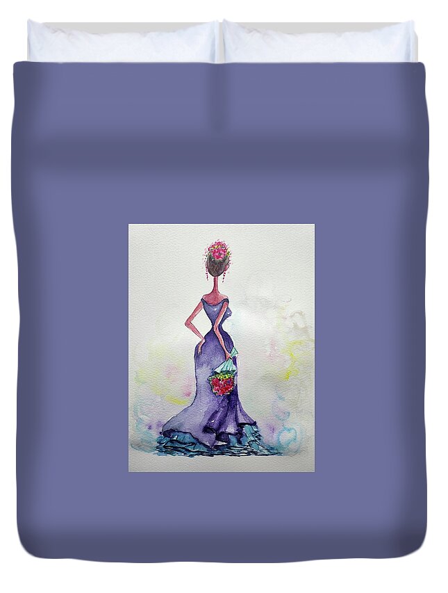  Duvet Cover featuring the painting Joyful Moment by Mikyong Rodgers