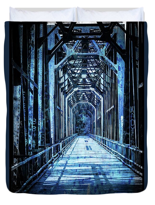 Historic Duvet Cover featuring the photograph Bridge in Blue by Pam Rendall