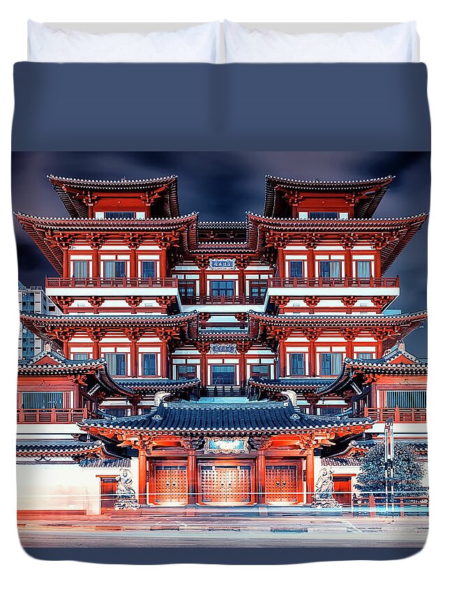Architecture Duvet Cover featuring the photograph Buddha Tooth Relic Temple #1 by Manjik Pictures