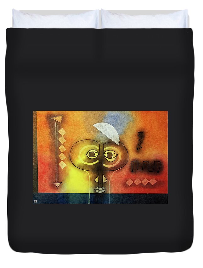 African Art Duvet Cover featuring the painting Building Blocks by Winston Saoli 1950-1995