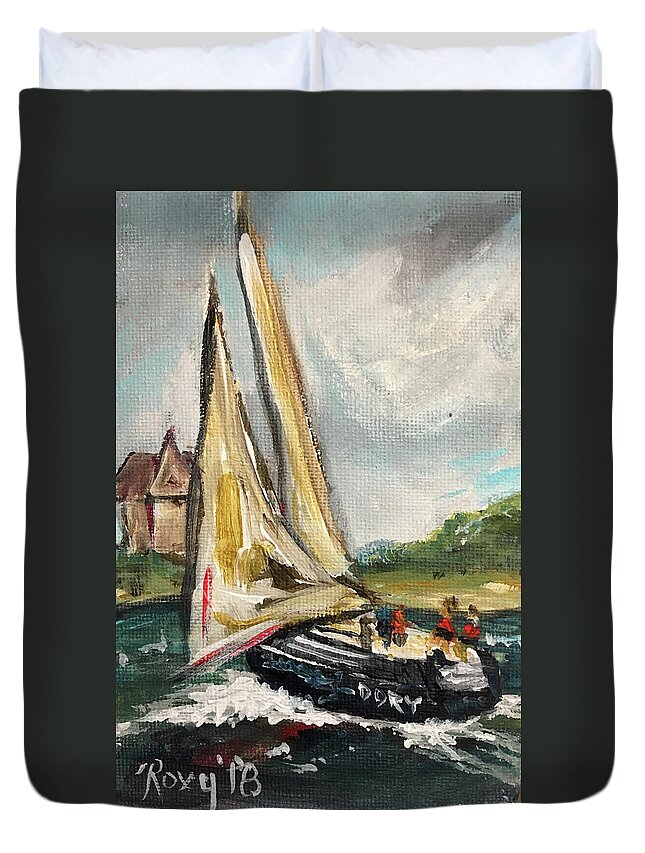 Cape Cod Duvet Cover featuring the painting Cape Sailing by Roxy Rich