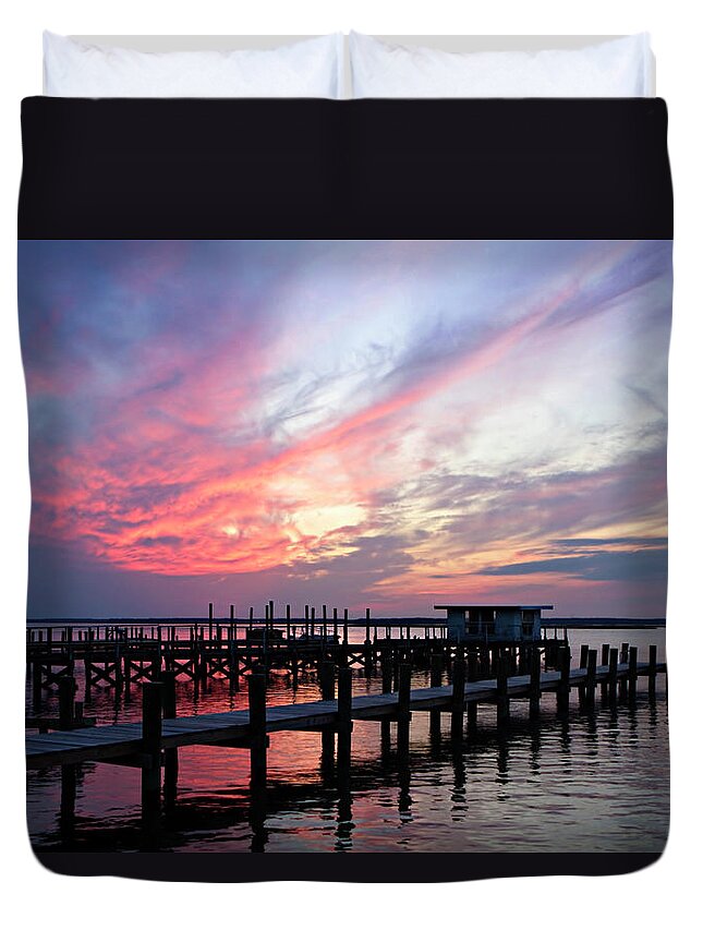 Color Duvet Cover featuring the photograph Chincoteague Sunset #1 by Alan Hausenflock