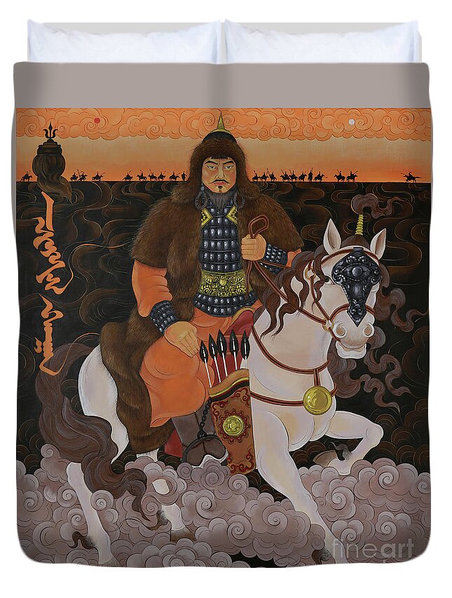 Genggis Khan Duvet Cover featuring the painting Chinggis Khaan by Solongo Chuluuntsetseg