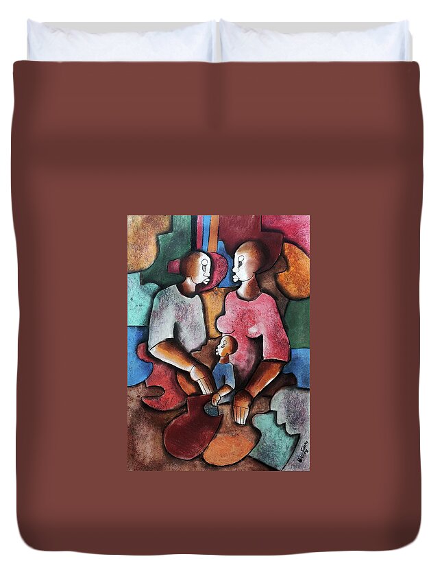 African Art Duvet Cover featuring the painting Circle of Love #1 by Peter Sibeko 1940-2013