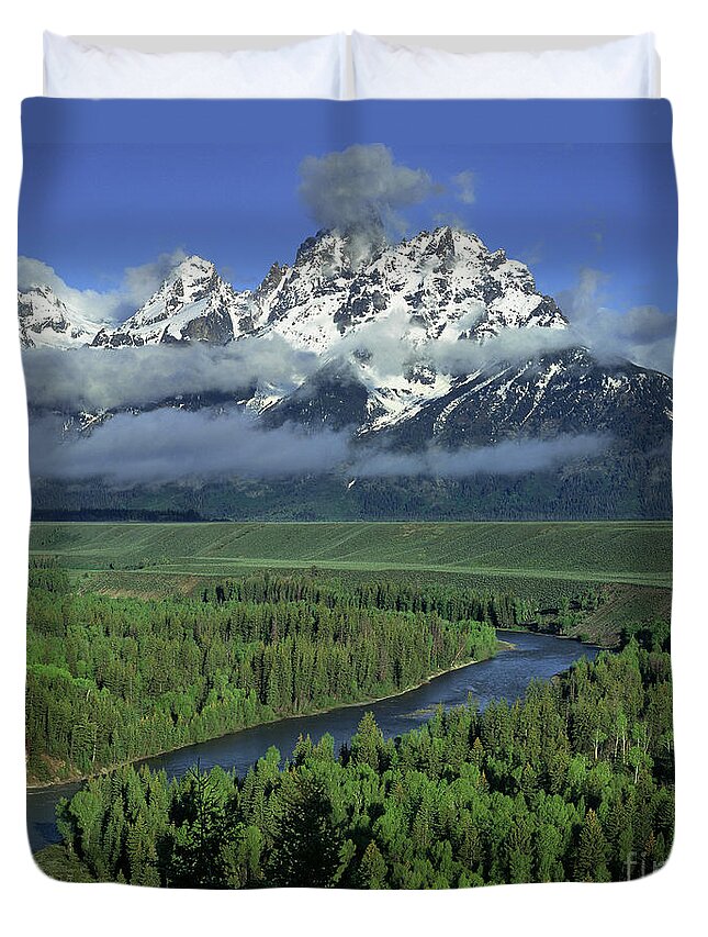 Dave Welling Duvet Cover featuring the photograph Clearing Storm Snake River Overlook Grand Tetons Np by Dave Welling
