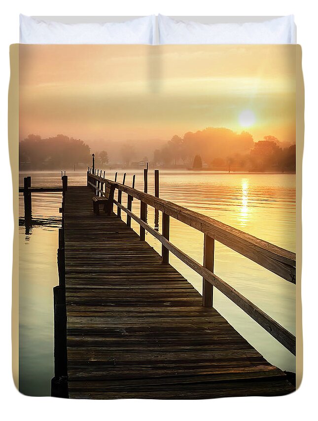 Color Duvet Cover featuring the photograph Cobb Island Sunrise -2 #1 by Alan Hausenflock