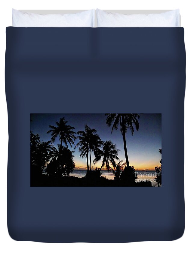 Sunset Landscape Duvet Cover featuring the photograph Coconut trees at sunset #1 by On da Raks