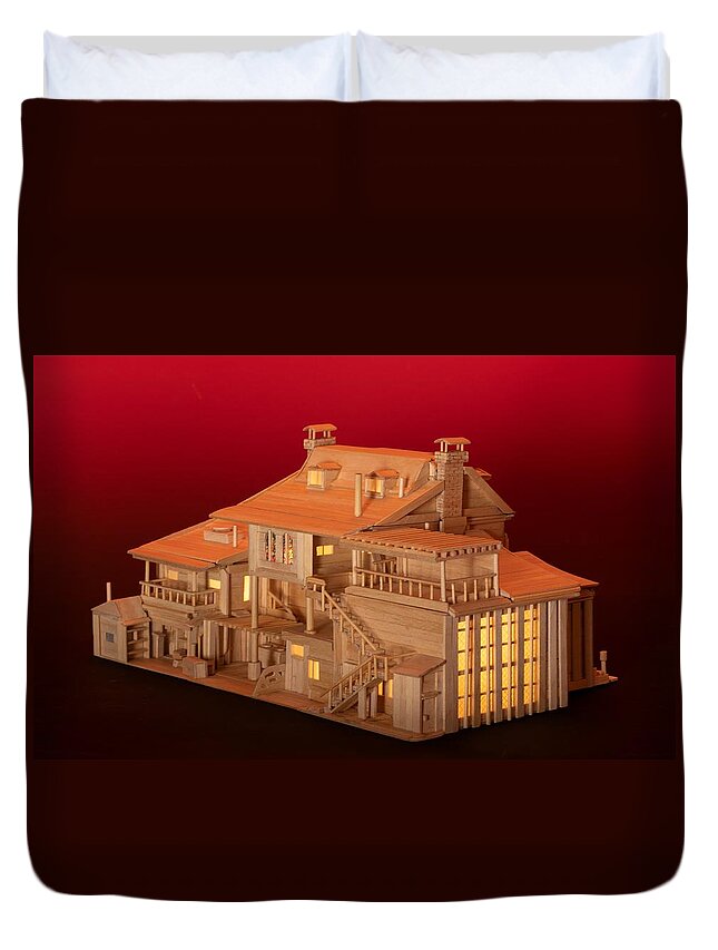 Rear View Duvet Cover featuring the mixed media Coffeehouse back by Jon Carroll Otterson