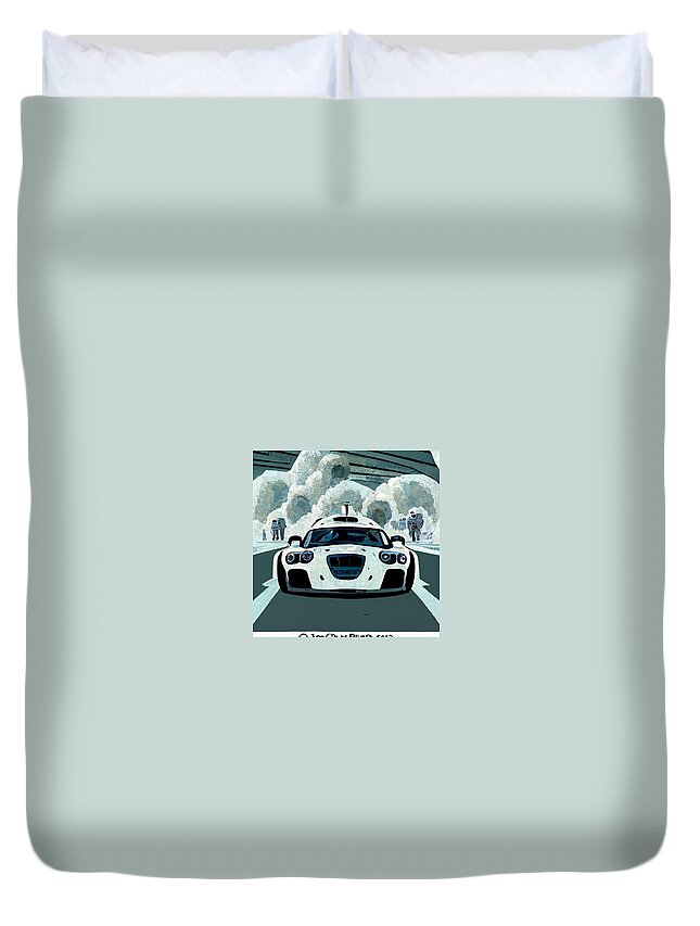 Cool Duvet Cover featuring the painting Cool Cartoon The Stig Top Gear Show Driving A Car D27276c2 1dc4 442d 4e78 Dd764d266a62 by MotionAge Designs