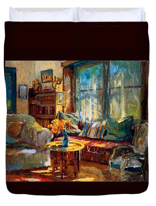 Cooper Duvet Cover featuring the painting Cottage Interior by Colin Campbell Cooper