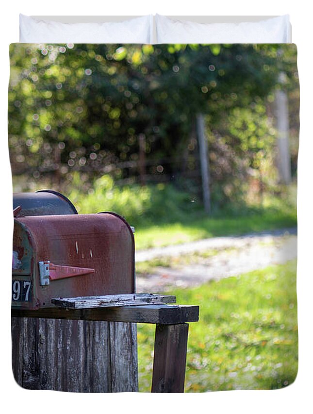 Mailboxes Duvet Cover featuring the photograph Country Roads #1 by Cathy Anderson