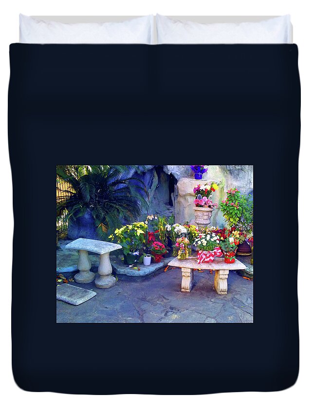 Flowers Duvet Cover featuring the photograph Courtyard Flowers by Andrew Lawrence