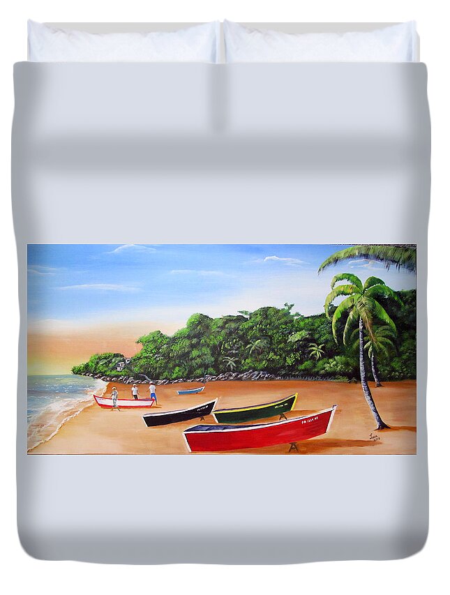 Crashboat Beach Duvet Cover featuring the painting Crashboat Wonder by Luis F Rodriguez