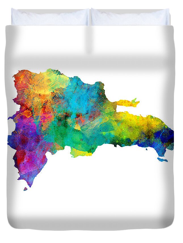 Dominican Republic Duvet Cover featuring the digital art Dominican Republic Watercolor Map by Michael Tompsett