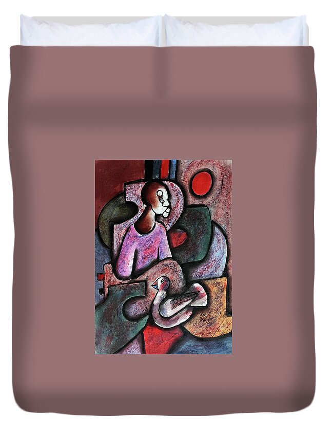 African Art Duvet Cover featuring the painting Dove Of Peace by Peter Sibeko 1940-2013