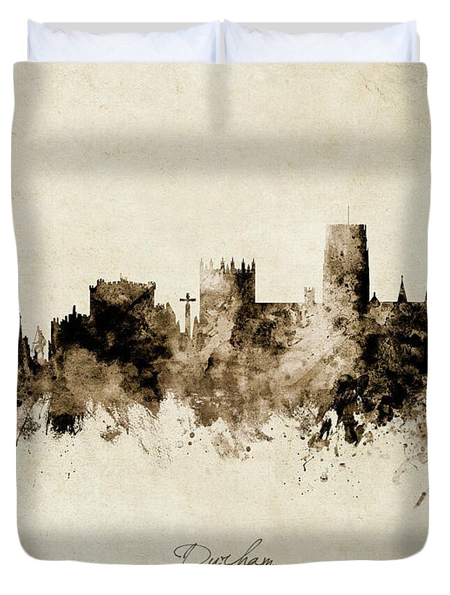 Durham Duvet Cover featuring the digital art Durham England Skyline by Michael Tompsett