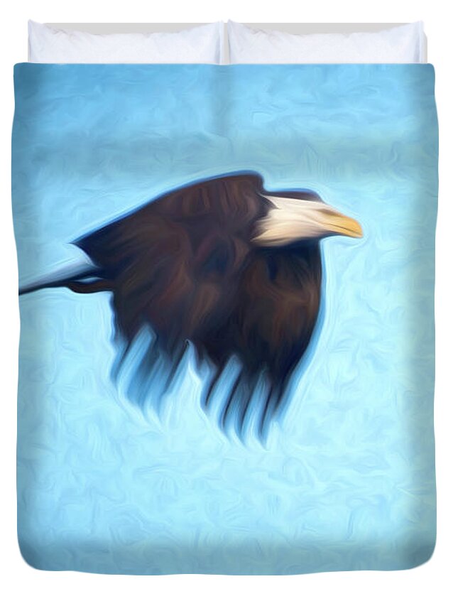 Digital Art Duvet Cover featuring the photograph Eagle in flight #1 by Jim Pearson