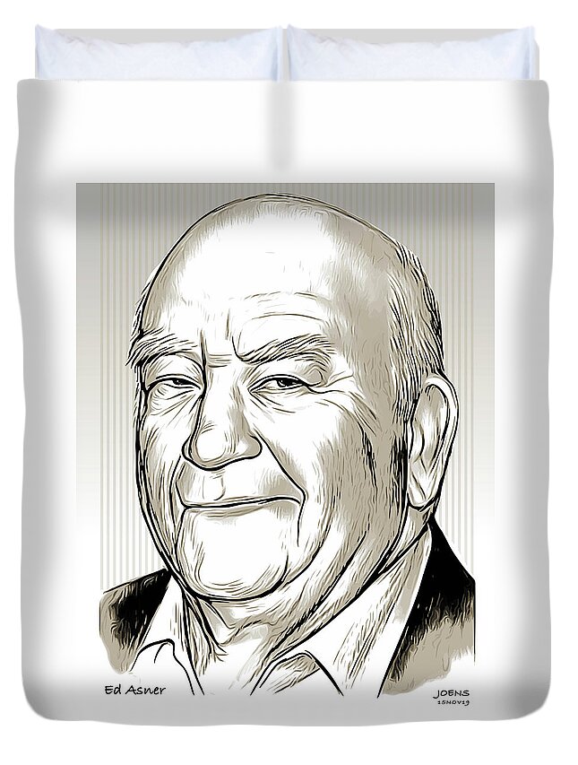 Ed Asner Duvet Cover featuring the mixed media Ed Asner #1 by Greg Joens