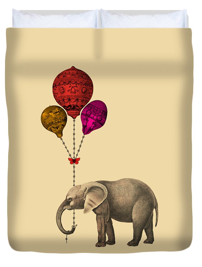 Elephant Duvet Cover featuring the digital art Elephant With Colorful Balloons #1 by Madame Memento