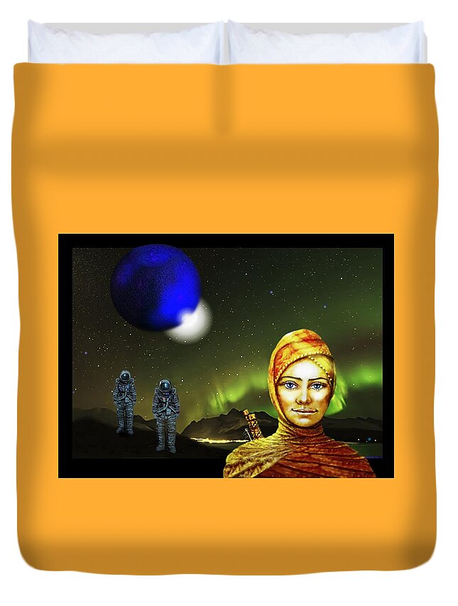 Planet Duvet Cover featuring the mixed media Elsewhere #1 by Hartmut Jager