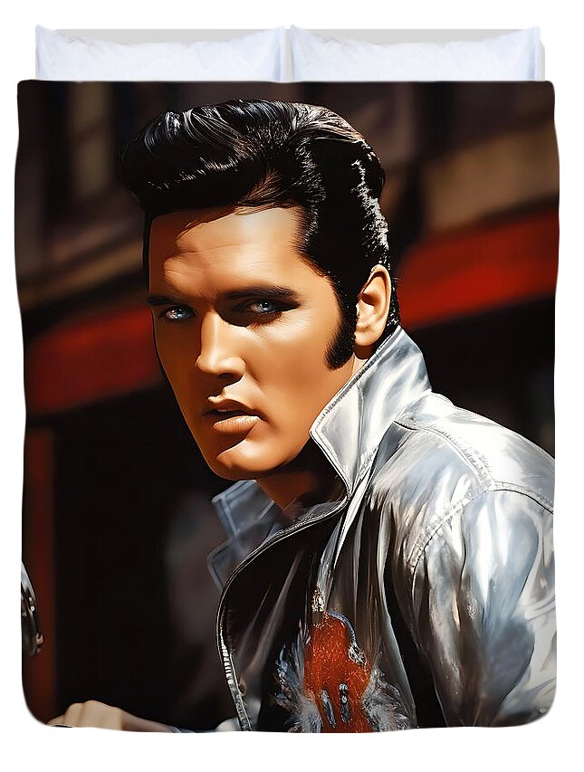 Elvis Presley Duvet Cover featuring the digital art Elvis Presley 2 #1 by Mark Ashkenazi