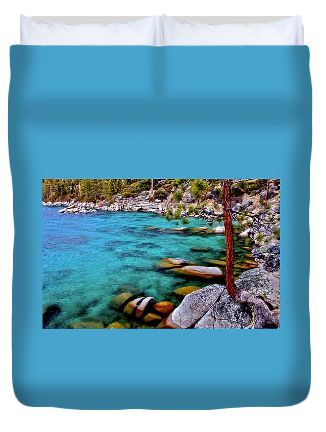 Lake Tahoe Duvet Cover featuring the photograph Lake Tahoe Azure Blue #1 by Geoff McGilvray