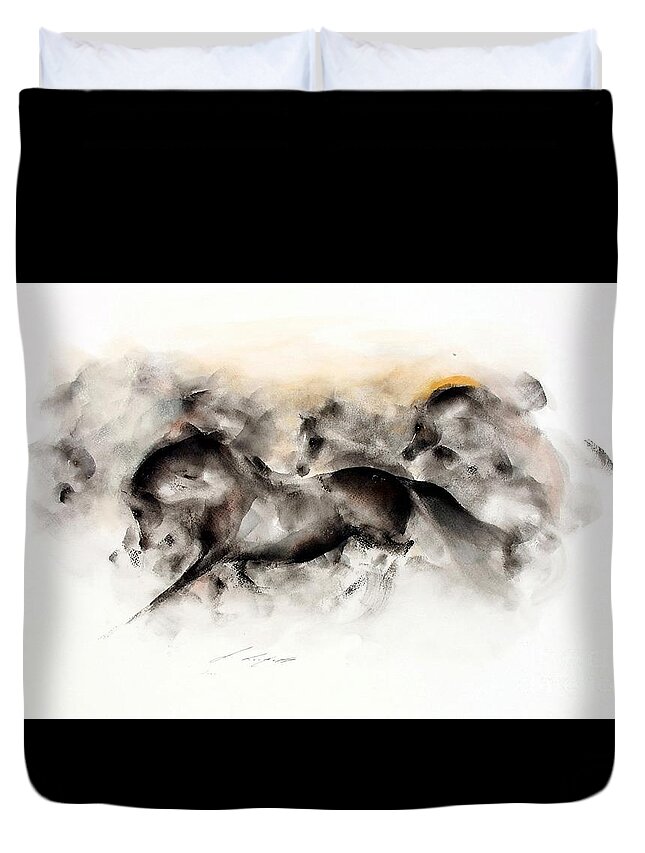 Horses Duvet Cover featuring the painting Equus 3 by Janette Lockett